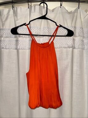 Sleeveless Pleated Halter Camisole in Bright Orange